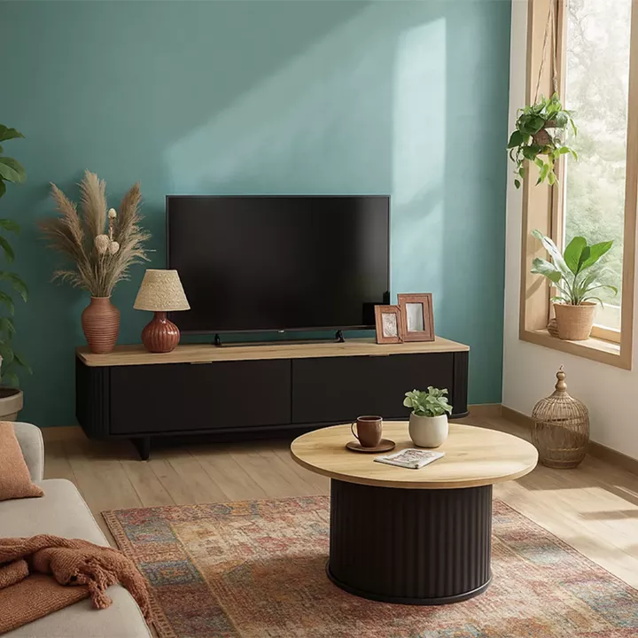 Τραπεζάκι σαλονιού Bohema Megapap χρώμα μαύρο - sepet oak Ø85x43,2εκ.