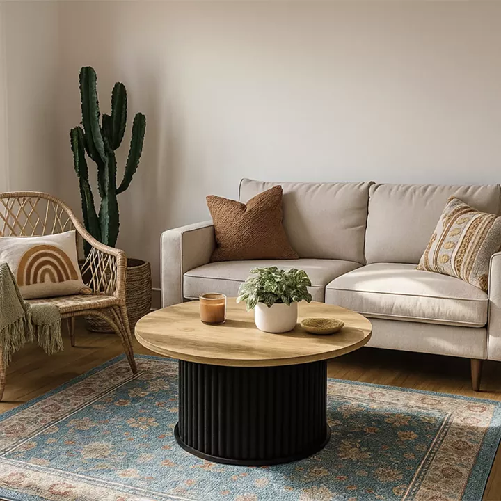 Τραπεζάκι σαλονιού Bohema Megapap χρώμα μαύρο - sepet oak Ø85x43,2εκ.