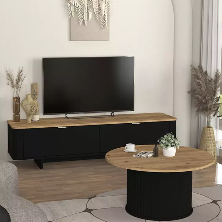 Έπιπλο τηλεόρασης Bohema Megapap χρώμα μαύρο - sepet oak 180x47x45,6εκ.