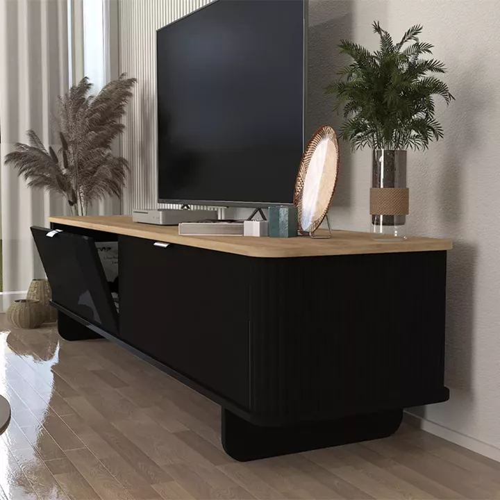 Έπιπλο τηλεόρασης Bohema Megapap χρώμα μαύρο - sepet oak 180x47x45,6εκ.