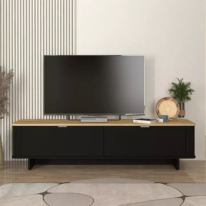 Έπιπλο τηλεόρασης Bohema Megapap χρώμα μαύρο - sepet oak 180x47x45,6εκ.