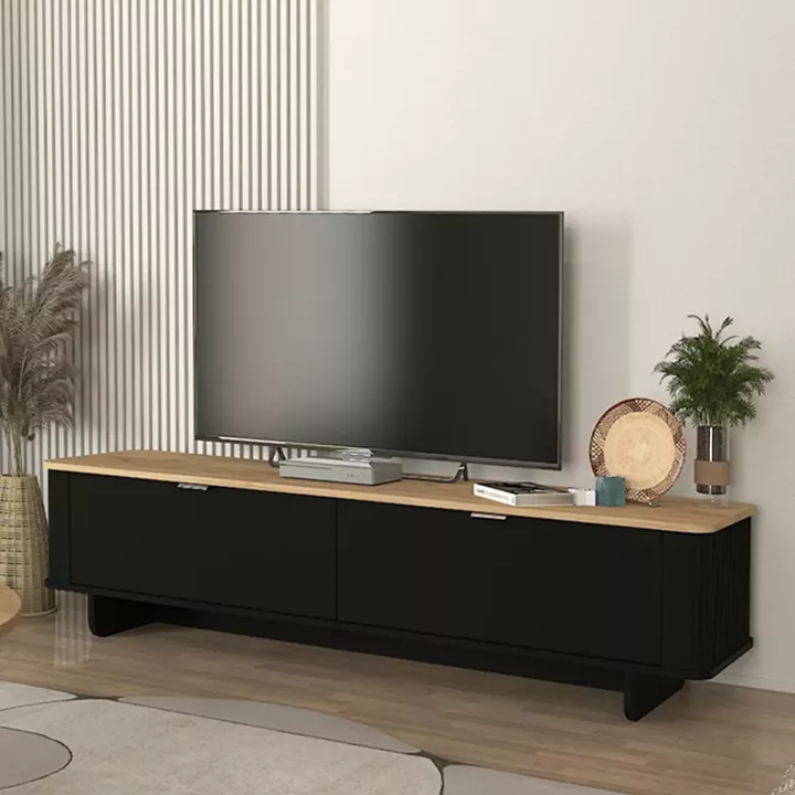 Έπιπλο τηλεόρασης Bohema Megapap χρώμα μαύρο - sepet oak 180x47x45,6εκ.