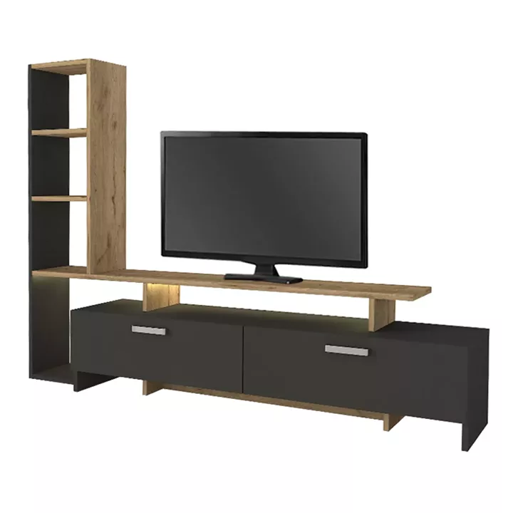 Σύνθεση τηλεόρασης Simal Megapap με LED χρώμα ανθρακί - sepet oak 168,2x31,3x120εκ.