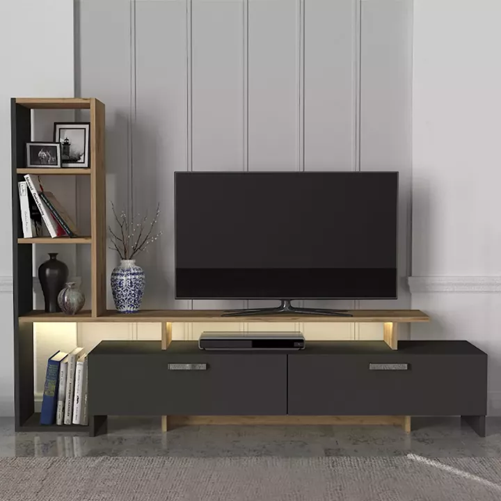 Σύνθεση τηλεόρασης Simal Megapap με LED χρώμα ανθρακί - sepet oak 168,2x31,3x120εκ.