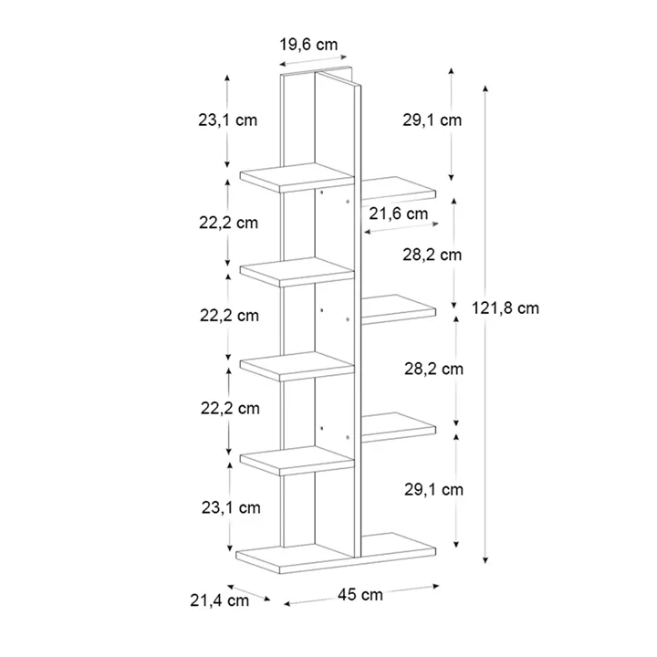 Βιβλιοθήκη Tree Megapap χρώμα sapphire oak 45x21,4x121,8εκ.