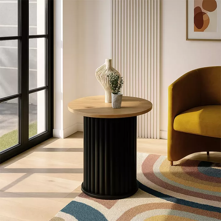 Τραπεζάκι βοηθητικό Bohema Megapap χρώμα μαύρο - sepet oak Ø50x53,2εκ.