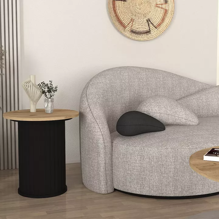 Τραπεζάκι βοηθητικό Bohema Megapap χρώμα μαύρο - sepet oak Ø50x53,2εκ.