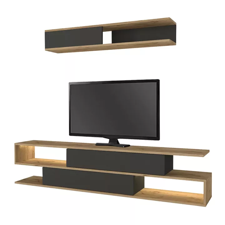 Σύνθεση τηλεόρασης Manet Megapap με LED χρώμα sepet oak - ανθρακί 180x29,5x39εκ.