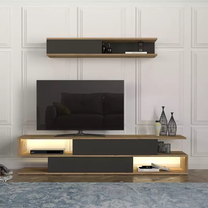 Σύνθεση τηλεόρασης Manet Megapap με LED χρώμα sepet oak - ανθρακί 180x29,5x39εκ.