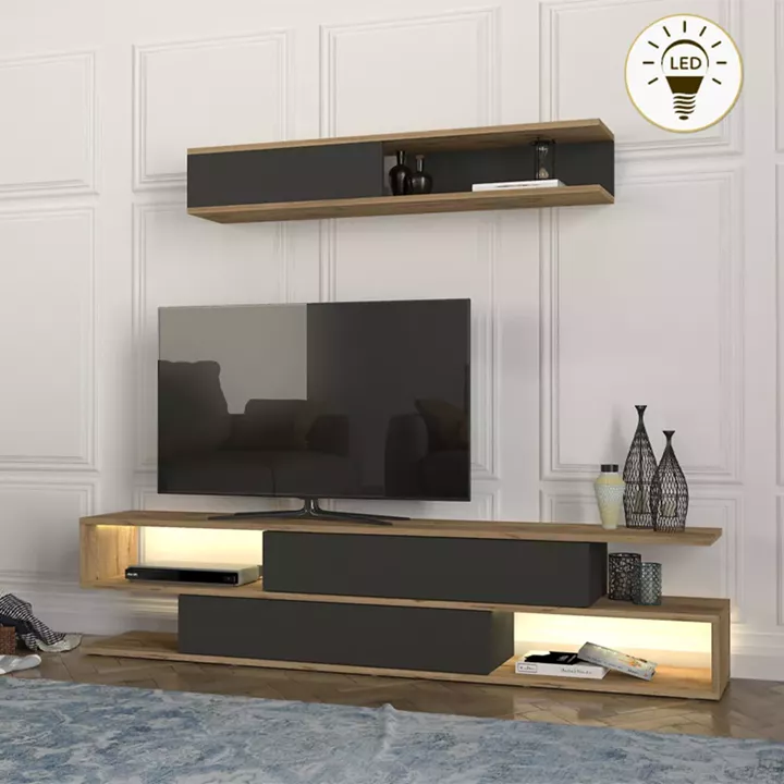Σύνθεση τηλεόρασης Manet Megapap με LED χρώμα sepet oak - ανθρακί 180x29,5x39εκ.