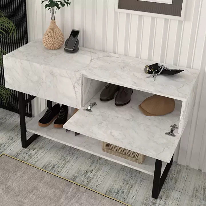 Κονσόλα Aron Megapap χρώμα λευκό εφέ μαρμάρου 138,8x41x75,7εκ.