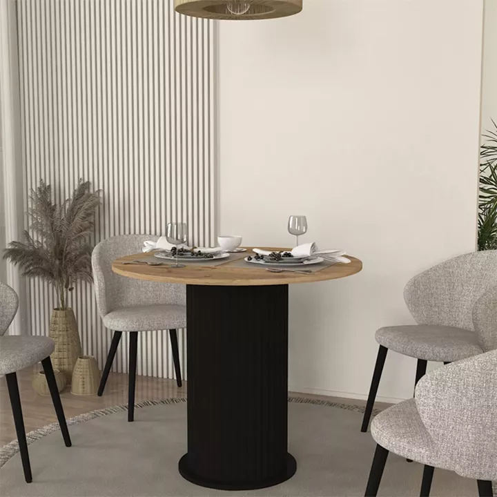 Τραπέζι Bohema Megapap χρώμα μαύρο - sepet oak Ø90x77,7εκ.