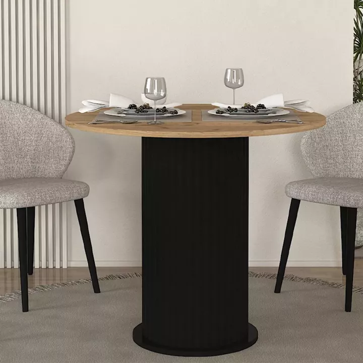 Τραπέζι Bohema Megapap χρώμα μαύρο - sepet oak Ø90x77,7εκ.