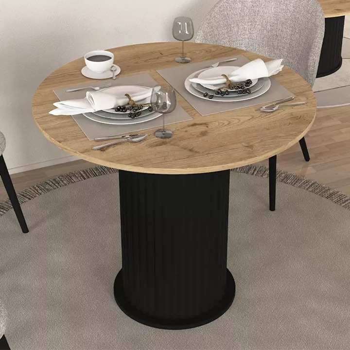 Τραπέζι Bohema Megapap χρώμα μαύρο - sepet oak Ø90x77,7εκ.