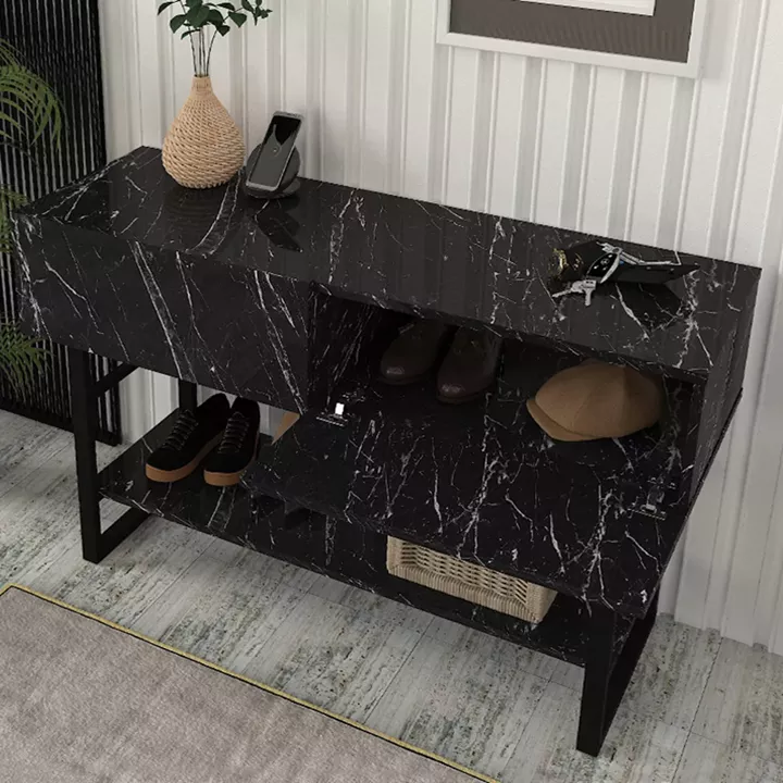 Κονσόλα Aron Megapap χρώμα μαύρο εφέ μαρμάρου 138,8x41x75,7εκ.