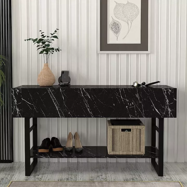Κονσόλα Aron Megapap χρώμα μαύρο εφέ μαρμάρου 138,8x41x75,7εκ.