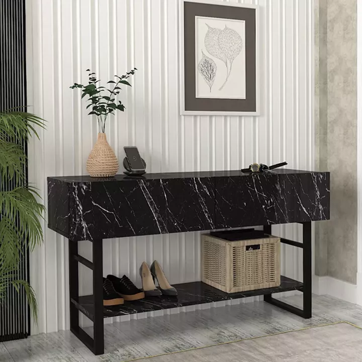 Κονσόλα Aron Megapap χρώμα μαύρο εφέ μαρμάρου 138,8x41x75,7εκ.
