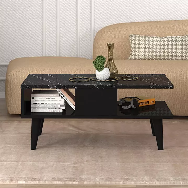 Τραπεζάκι σαλονιού Andros Megapap χρώμα μαύρο - μαύρο εφέ μαρμάρου 90x54x39,6εκ.