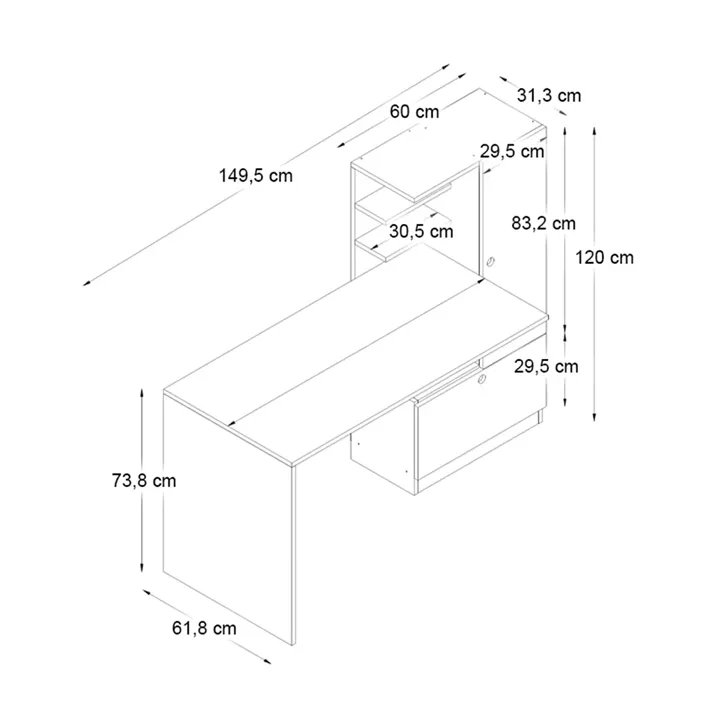 Γραφείο εργασίας Merino Megapap χρώμα καρυδί 149,5x61,8x120εκ.