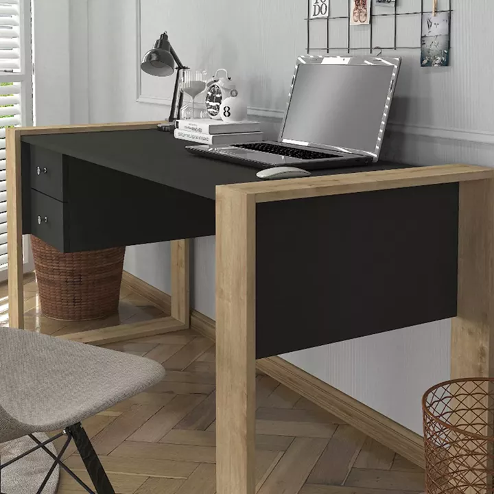 Γραφείο εργασίας Fernando Megapap χρώμα ανθρακί - sapphire oak 158,4x60x72,2εκ.