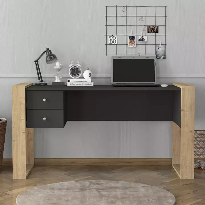 Γραφείο εργασίας Fernando Megapap χρώμα ανθρακί - sapphire oak 158,4x60x72,2εκ.