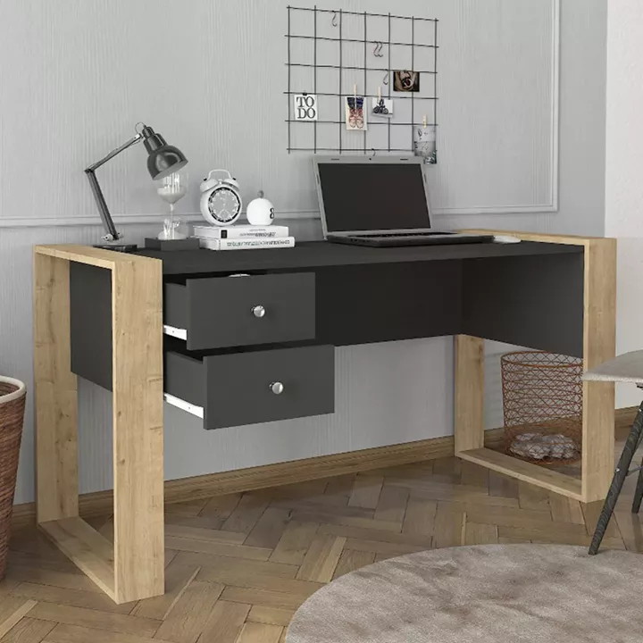 Γραφείο εργασίας Fernando Megapap χρώμα ανθρακί - sapphire oak 158,4x60x72,2εκ.