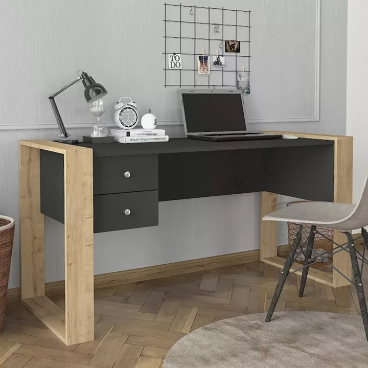 Γραφείο εργασίας Fernando Megapap χρώμα ανθρακί - sapphire oak 158,4x60x72,2εκ.