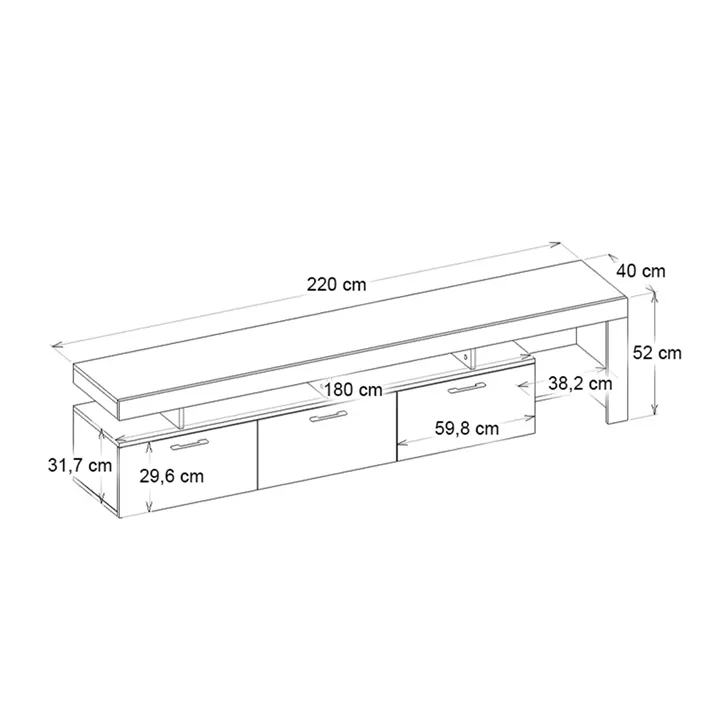 Έπιπλο τηλεόρασης Acnes Megapap χρώμα λευκό εφέ μαρμάρου - sapphire oak 220x40x52εκ.