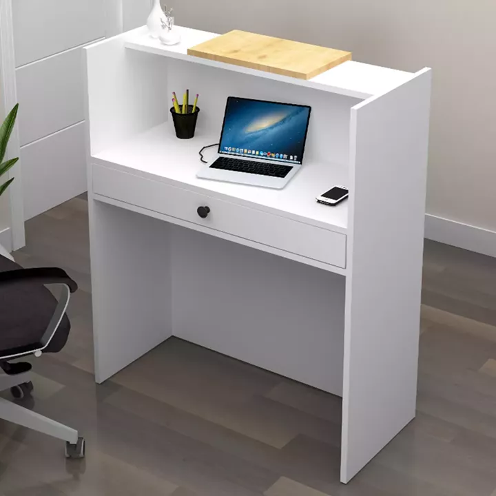 Γραφείο υποδοχής - reception Mezzo Megapap χρώμα λευκό - φυσικό οξιάς 90x40x110εκ.