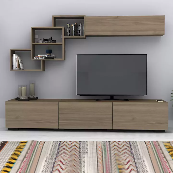 Σύνθεση τηλεόρασης Free Megapap χρώμα καρυδί 210x35x38εκ.