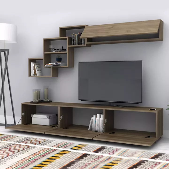 Σύνθεση τηλεόρασης Free Megapap χρώμα καρυδί 210x35x38εκ.