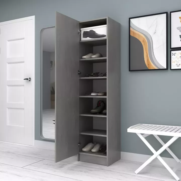 Ντουλάπα ρούχων - παπουτσοθήκη Petro Megapap μονόφυλλη χρώμα γκρι σκυροδέματος 45x38x180εκ.