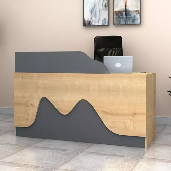 Γραφείο υποδοχής - reception Lione Megapap χρώμα φυσικό οξιάς - ανθρακί 160x60x100εκ.