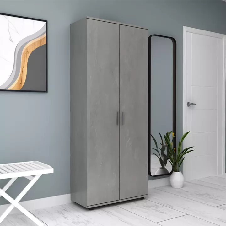 Ντουλάπα ρούχων - παπουτσοθήκη Eric Megapap δίφυλλη χρώμα γκρι σκυροδέματος 76x36x187εκ.