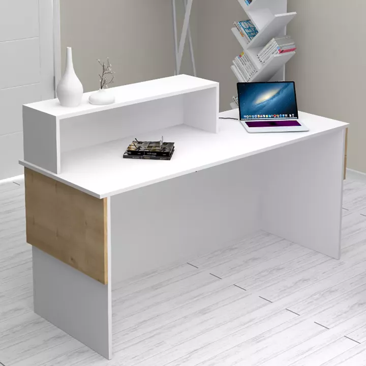 Γραφείο υποδοχής - reception Dustin Megapap χρώμα λευκό - φυσικό οξιάς 160x60x101,8εκ.