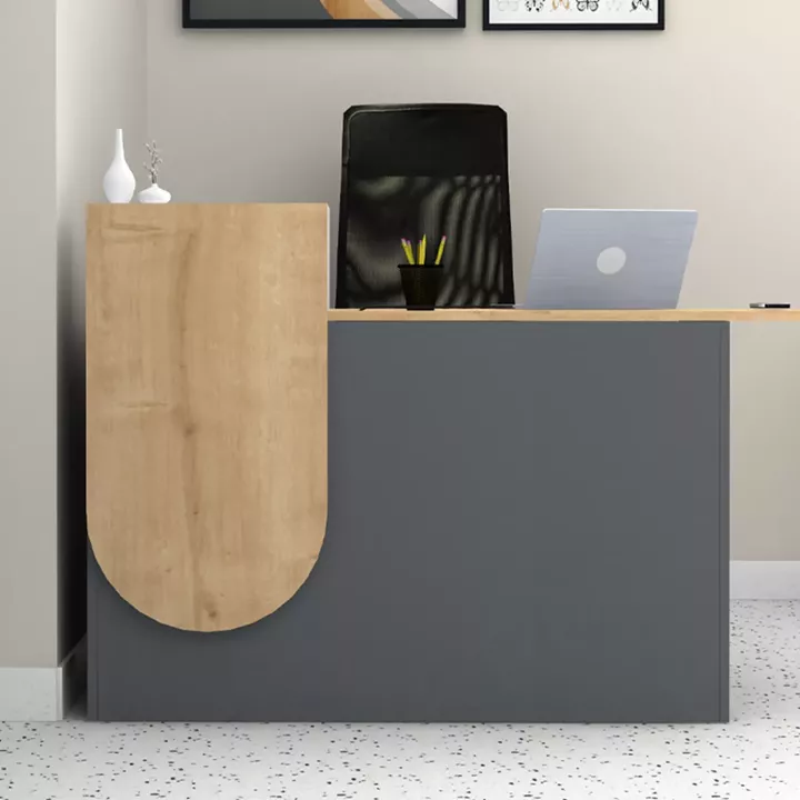 Γραφείο υποδοχής - reception Rezio Megapap χρώμα ανθρακί - φυσικό οξιάς 140x50x101,8εκ.
