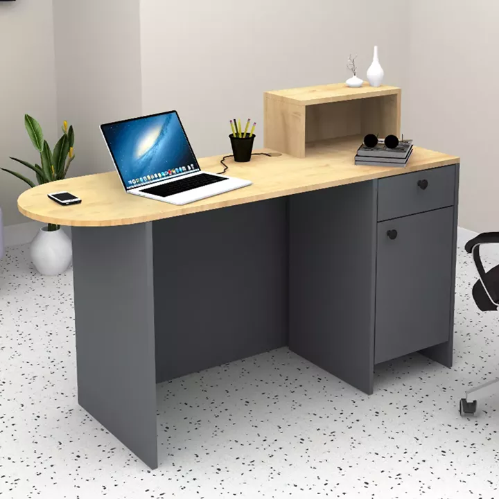 Γραφείο υποδοχής - reception Rezio Megapap χρώμα ανθρακί - φυσικό οξιάς 140x50x101,8εκ.