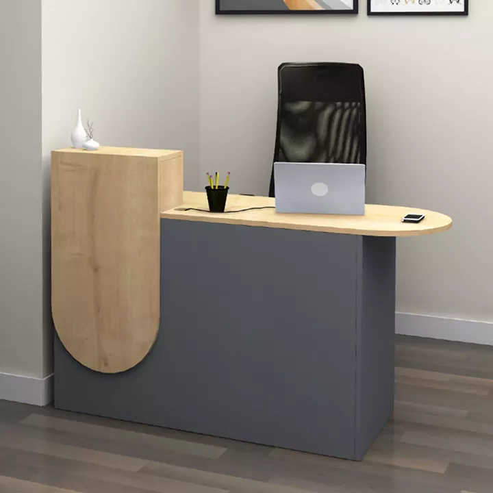 Γραφείο υποδοχής - reception Rezio Megapap χρώμα ανθρακί - φυσικό οξιάς 140x50x101,8εκ.