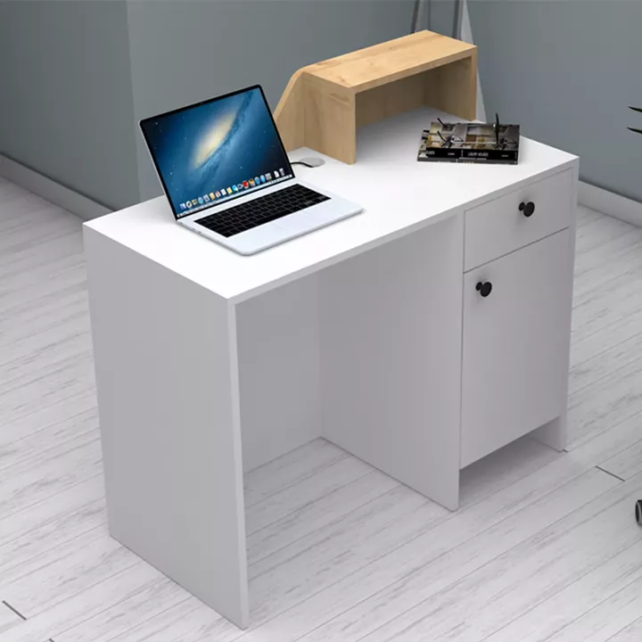 Γραφείο υποδοχής - reception Merlin Megapap χρώμα λευκό - φυσικό οξιάς 110x50x101,8εκ.