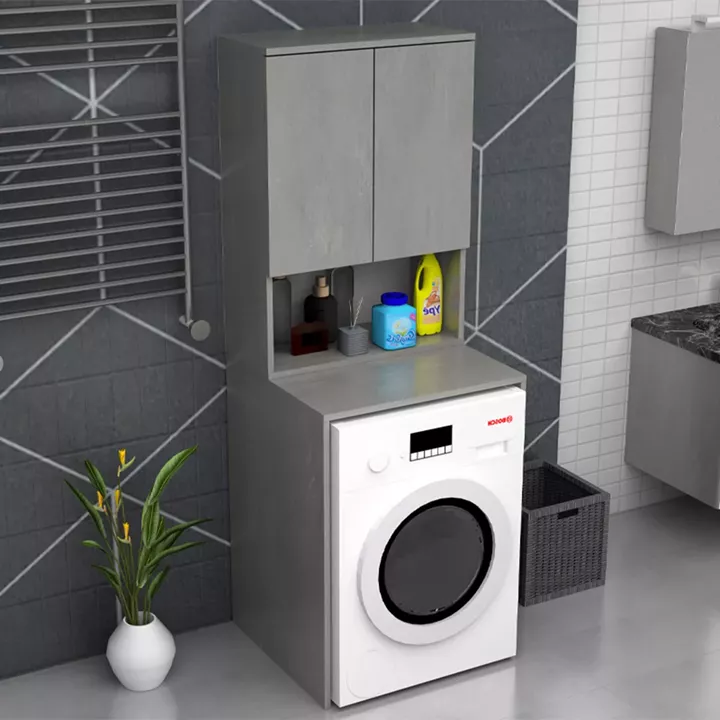 Έπιπλο πλυντηρίου Cozen Megapap χρώμα γκρι σκυροδέματος 65x60x178εκ.