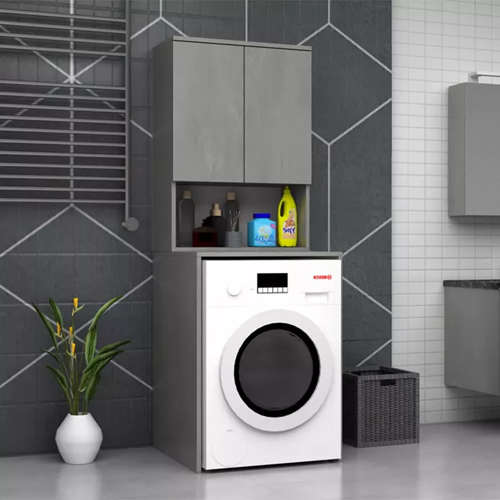 Έπιπλο πλυντηρίου Cozen Megapap χρώμα γκρι σκυροδέματος 65x60x178εκ.