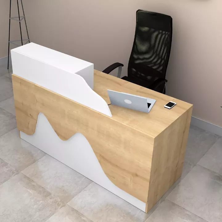 Γραφείο υποδοχής - reception Lione Megapap χρώμα φυσικό οξιάς - λευκό 160x60x100εκ.