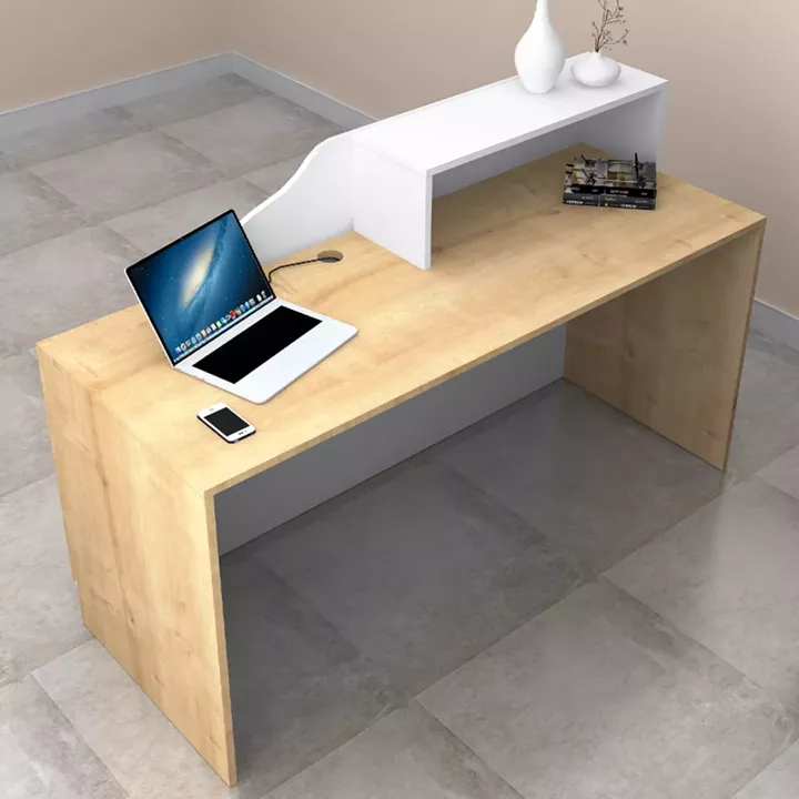 Γραφείο υποδοχής - reception Lione Megapap χρώμα φυσικό οξιάς - λευκό 160x60x100εκ.