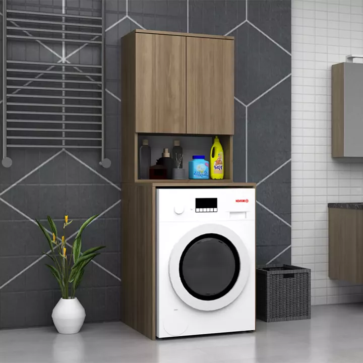 Έπιπλο πλυντηρίου Cozen Megapap χρώμα καρυδί 65x60x178εκ.