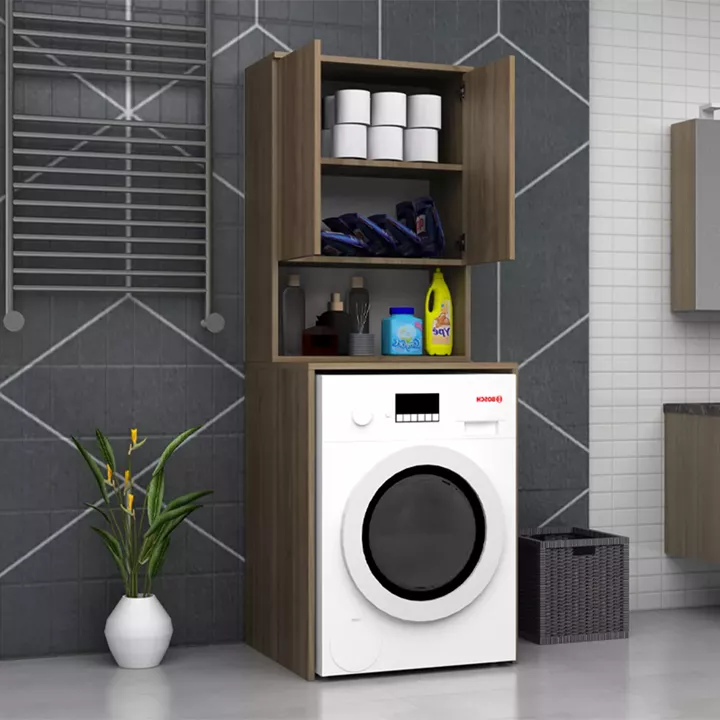 Έπιπλο πλυντηρίου Cozen Megapap χρώμα καρυδί 65x60x178εκ.