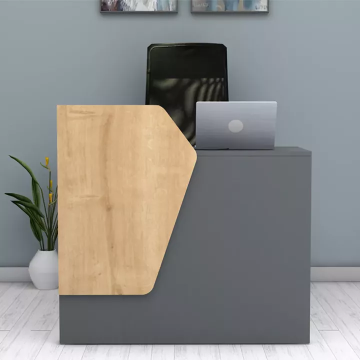 Γραφείο υποδοχής - reception Merlin Megapap χρώμα ανθρακί - φυσικό οξιάς 110x50x101,8εκ.