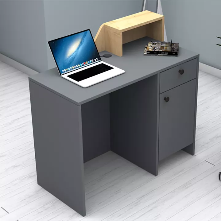 Γραφείο υποδοχής - reception Merlin Megapap χρώμα ανθρακί - φυσικό οξιάς 110x50x101,8εκ.