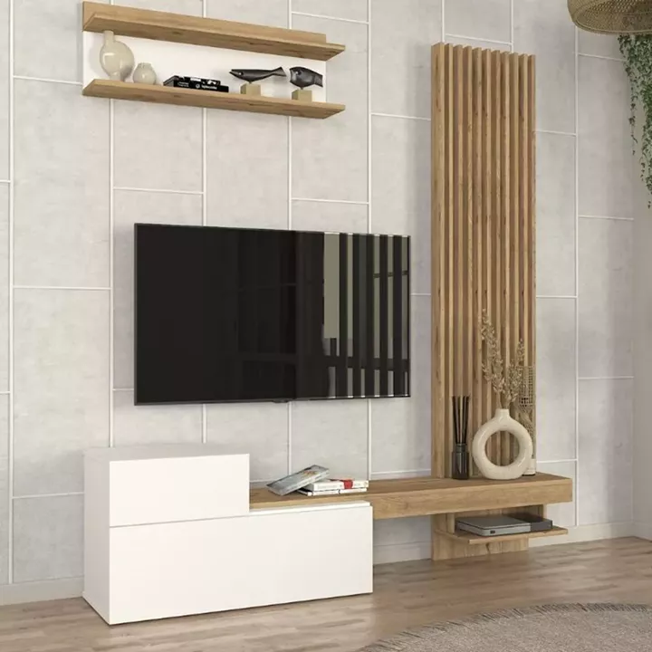 Σύνθεση τηλεόρασης Dumont Megapap χρώμα λευκό - sepet oak 180x36,8x200εκ.