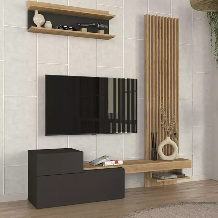 Σύνθεση τηλεόρασης Dumont Megapap χρώμα ανθρακί - sepet oak 180x36,8x200εκ.