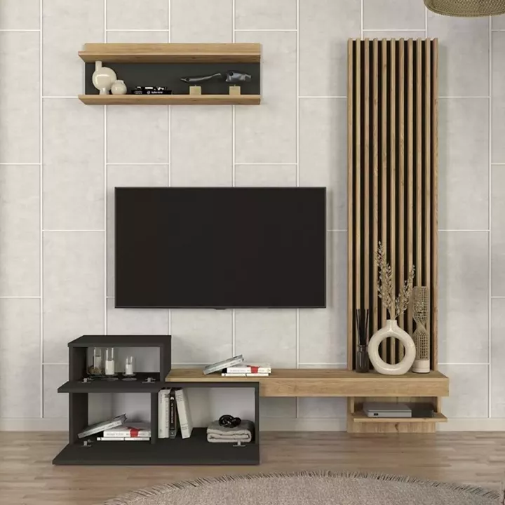Σύνθεση τηλεόρασης Dumont Megapap χρώμα ανθρακί - sepet oak 180x36,8x200εκ.